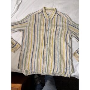 Tommy Bahama 100% Linen Shirt Mens XL Multi-color Striped Long Sleeve